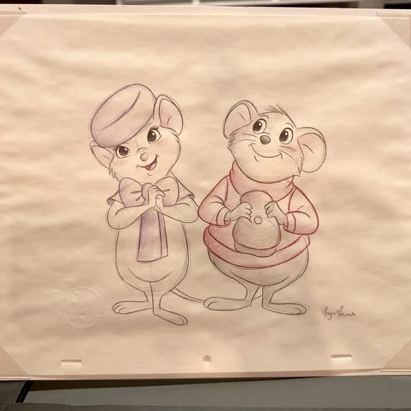 Disney Original Art - The Rescuers - Hand Drawn Signed Sketch 13.5 X 16.5 Framed